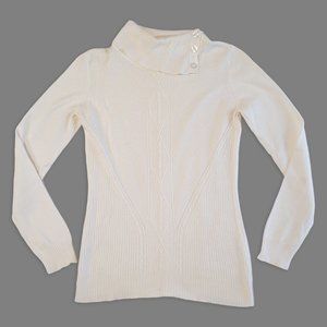 Ivory Cozy Knit Sweater, Winter Celtic Cotton Blend Turtleneck Sweater, Size XS